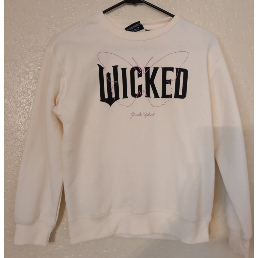 Wicked Kids Cream Pullover Sweatshirt Purple Butterfly Glinda Upland Size 10/12